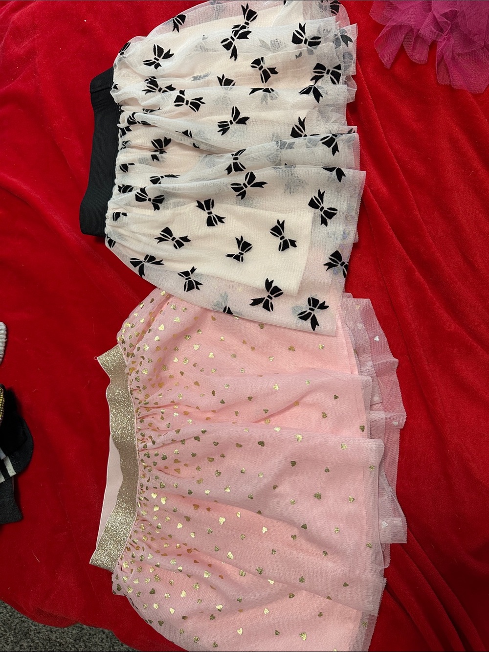 Girl's Pink Gold Heart Tulle Skirt & White Black Bow Tulle Skirt Set